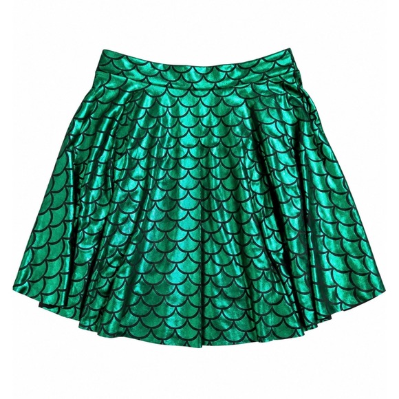 Unbranded Dresses & Skirts - Mermaid Fish Scale Women skirt XL Green Pleated Flared mini skirt NWOT Metallic
